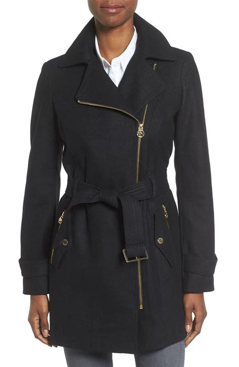 michael kors asymmetrical belted wool coat|wool blend belted coat.